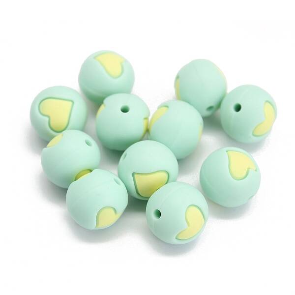 Round with Heart Pattern Food Grade Silicone Beads