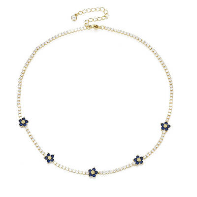 Cubic Zirconia Classic Tennis Necklace with Flower Links