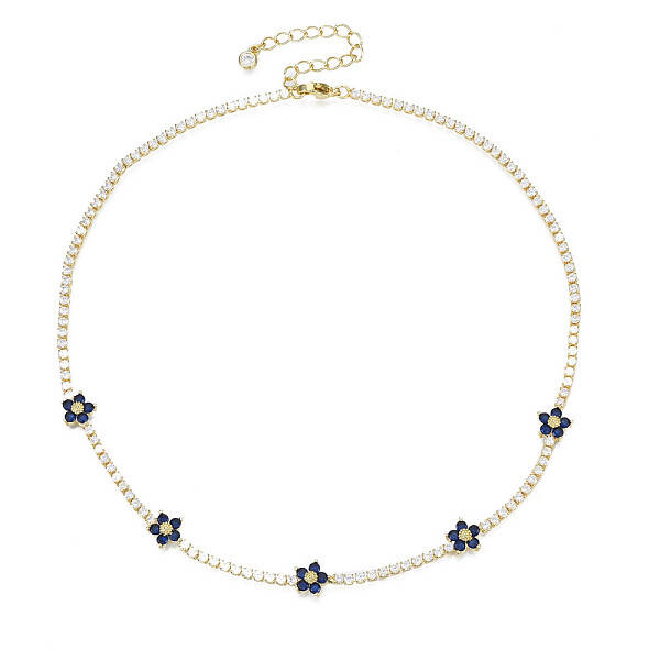 Cubic Zirconia Classic Tennis Necklace with Flower Links