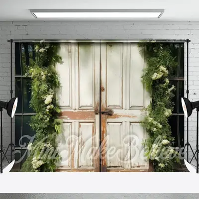 Shabby White Wood Door Birthday Cake Smash Backdrop - Aperturee