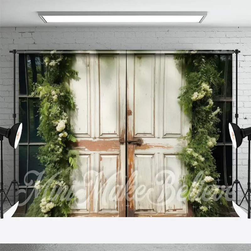 Shabby White Wood Door Birthday Cake Smash Backdrop - Aperturee