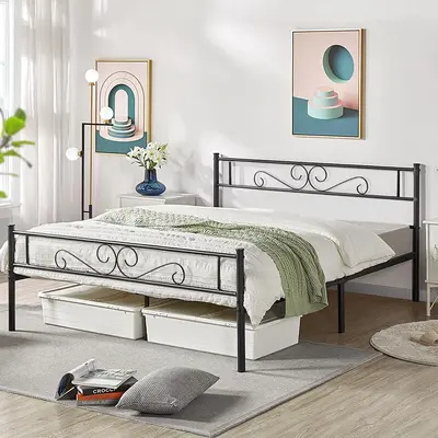 VECELO Metal Bed Frame with Headboard Twin Full Queen Size Heavy-Duty Steel Slats Support Platform Bed,No Box Spring Needed,E...