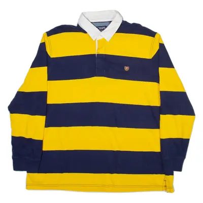 CHAPS Mens Polo Shirt Yellow Striped Long Sleeve 2XL