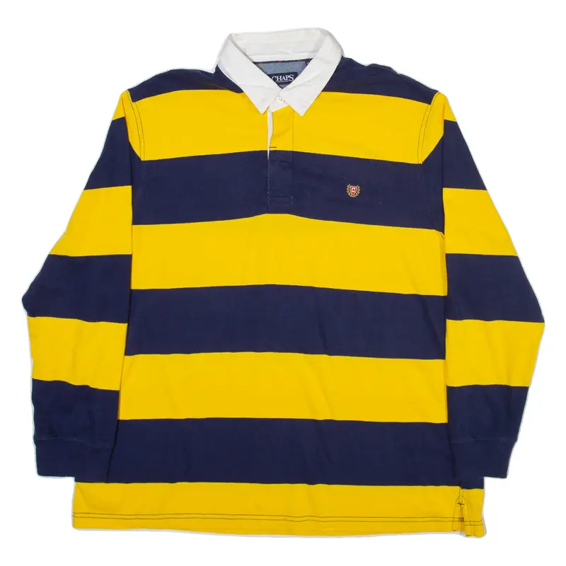 CHAPS Mens Polo Shirt Yellow Striped Long Sleeve 2XL