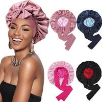 Double Layer Satin Bonnet Silk Like Texture for Sleeping Sleep Cap Hat Hair Bonnets with Elastic Tie Band for Curly Hair Nigh...