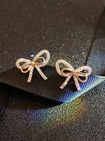 Rhinestone Bow Decor Stud Earrings (1 Pair), Fashion Jewelry for Women, Daily Clothing Decor, Trendy All-match Wedding Annive...
