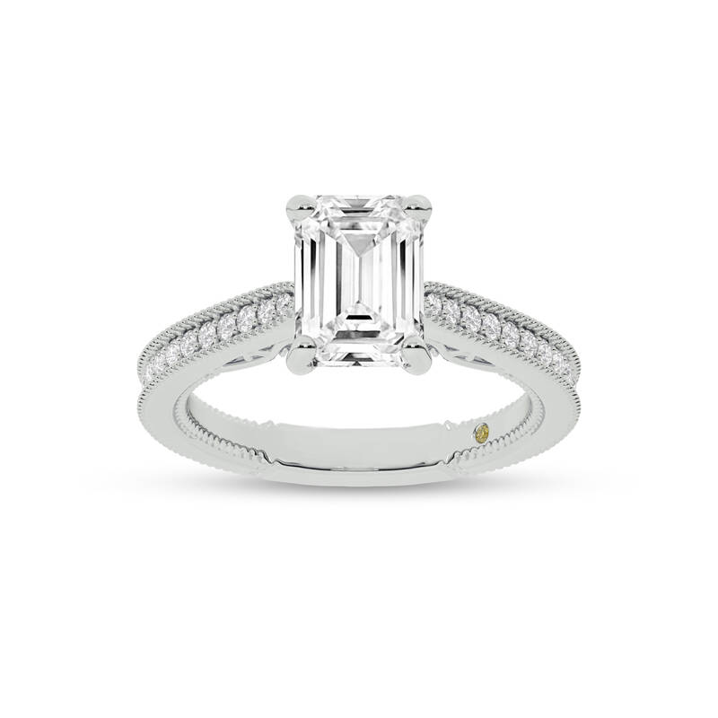 Oslo Vintage Inspired Hidden Accent Emerald Cut Lab Grown Diamond Engagement Ring | 18K White Gold 4 3/8 CT. TW.
