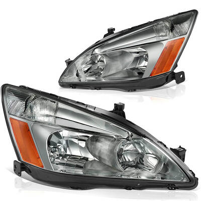 YITAMOTOR® Headlight Assembly Compatible with 2003-2007 Honda Accord OE Headlamp Replacement Chrome Housing Amber Reflectors...