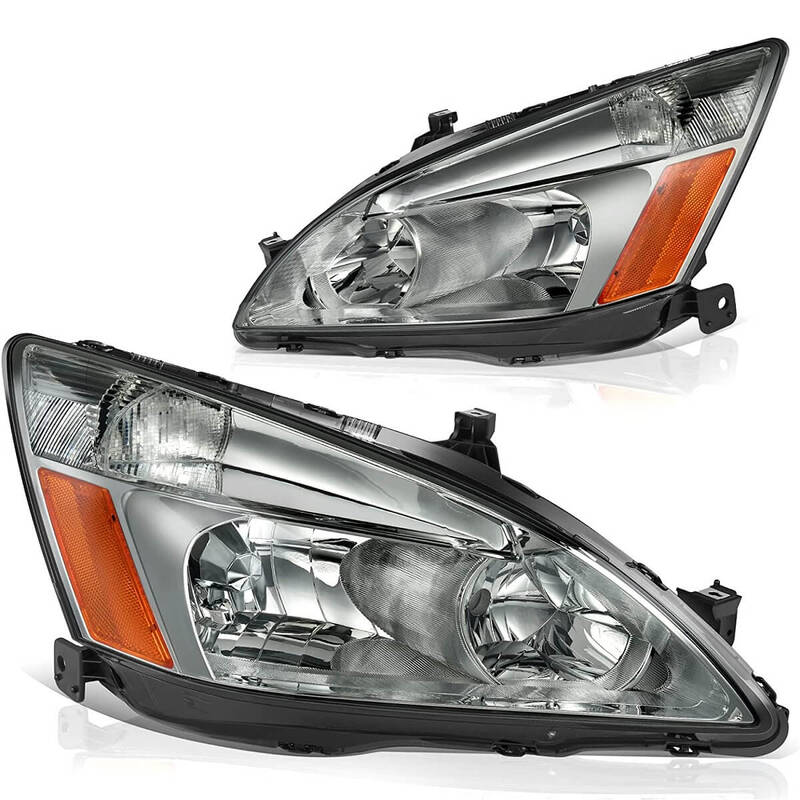 YITAMOTOR® Headlight Assembly Compatible with 2003-2007 Honda Accord OE Headlamp Replacement Chrome Housing Amber Reflectors...