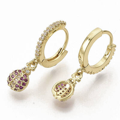 Brass Micro Pave Cubic Zirconia Dangle Hoop Earrings