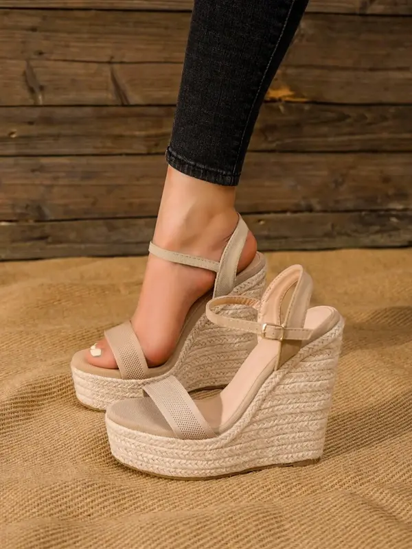 Women's Summer 2024 Fashionable Plain Color Wedge Sandals, Casual Versatile High Heel Sandals for Summer, Fashion Women's Sho...