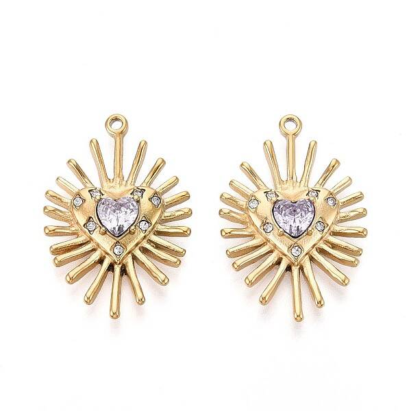 304 Stainless Steel Micro Pave Cubic Zirconia Pendants