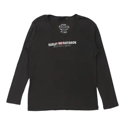 York, Pennsylvania Harley Davidson V-neck Long Sleeve Top - Large Black Cotton