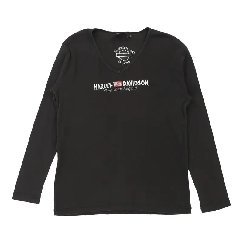 York, Pennsylvania Harley Davidson V-neck Long Sleeve Top - Large Black Cotton