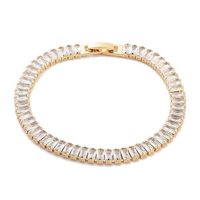 Brass Pave Clear Cubic Zirconia Rectangle Link Bracelets
