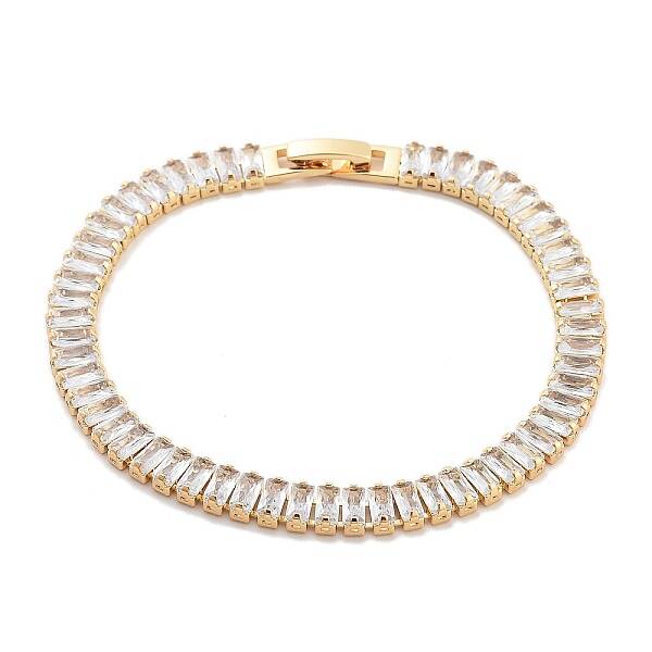 Brass Pave Clear Cubic Zirconia Rectangle Link Bracelets