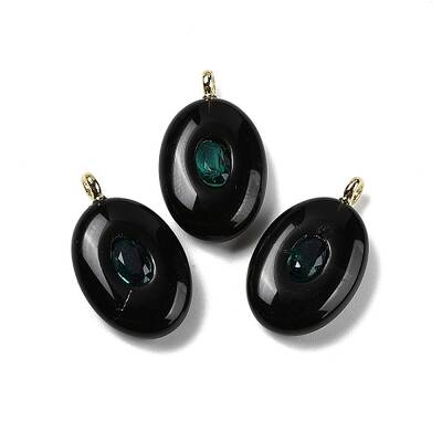 Natural Obsidian & Cubic Zirconia Pendants