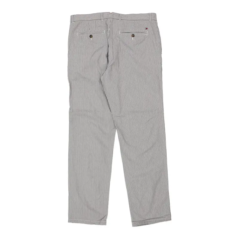 Tommy Hilfiger Striped Trousers - 34W 32L Grey Cotton