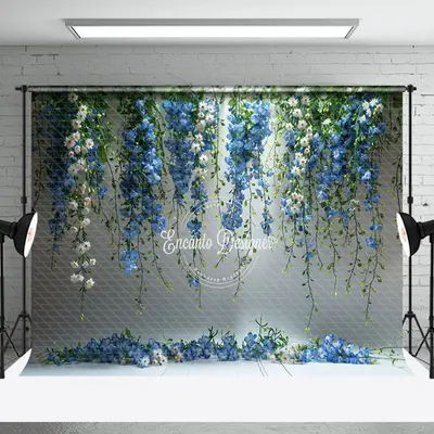 Hanging Vine Blue White Floral Photo Booth Backdrop - Aperturee