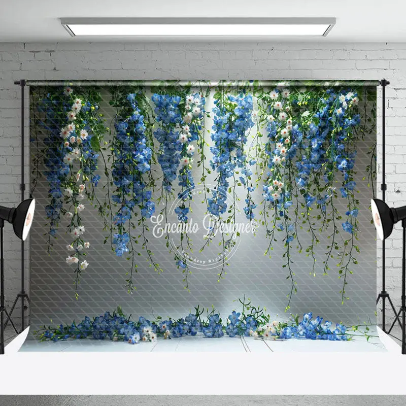 Hanging Vine Blue White Floral Photo Booth Backdrop - Aperturee