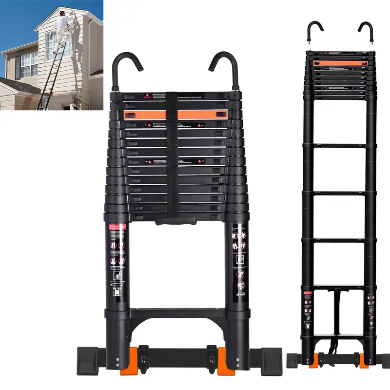 Telescopic ladder extension ladder 20.3FT/Aluminum extension ladder, Heavy Duty 500lbs Max Capacity,with 2 Triangle Stabilize...
