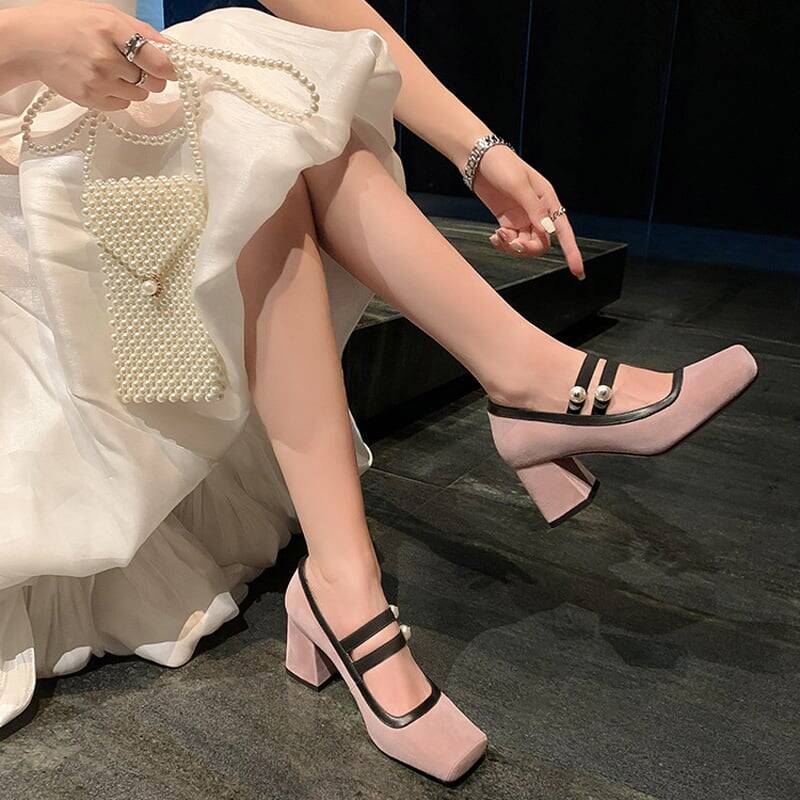 CHIKO Shantrice Square Toe Block Heels Mary Jane Shoes