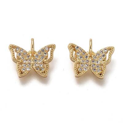 Brass Micro Pave Clear Cubic Zirconia Charms