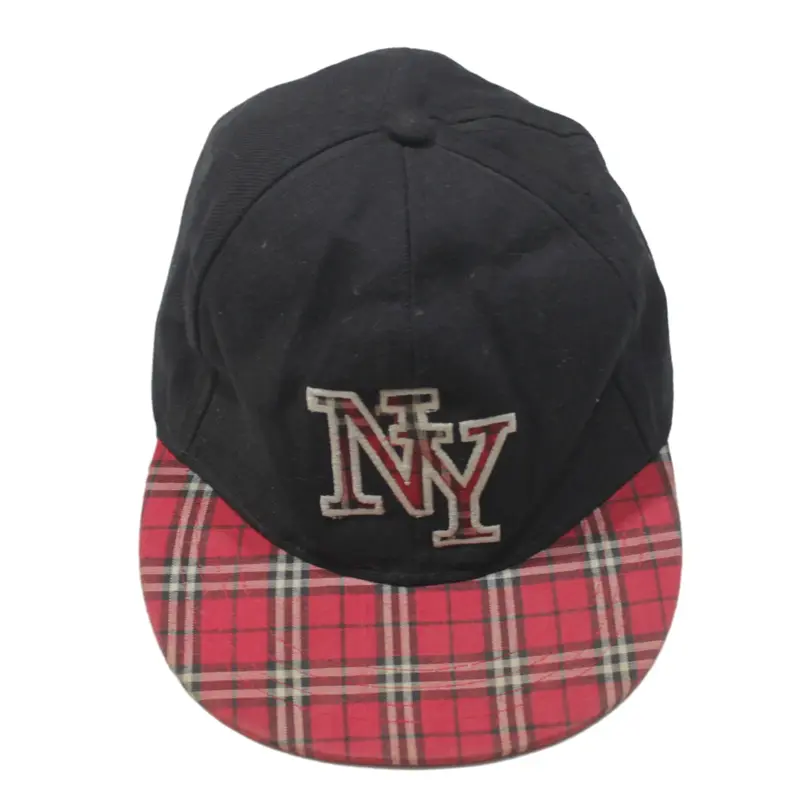 New York Plaid Flat Peak Baseball Cap Black Mens One Size