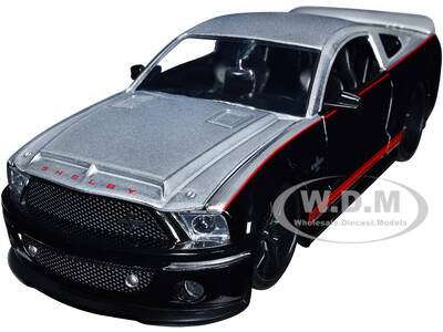 2008 Ford Shelby Mustang GT-500KR Silver and Black with Red Stripes Bigtime Muscle Series 1/24 Diecast Model Car by Jada
