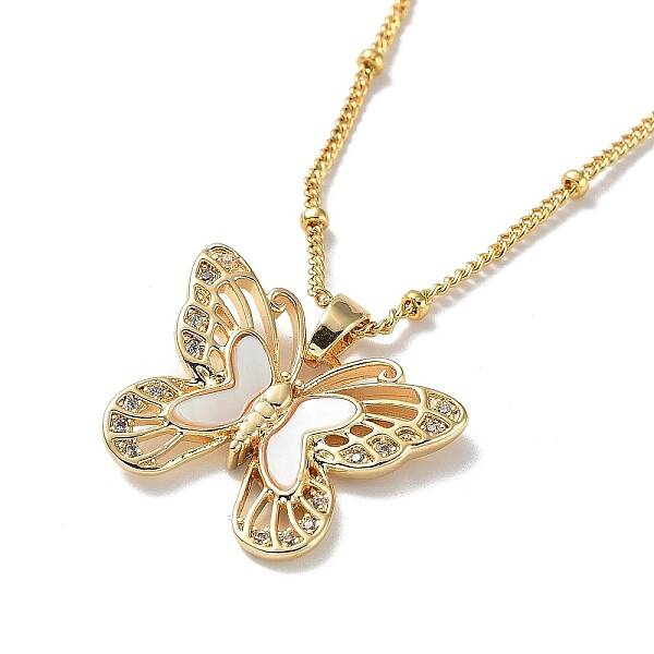 Butterfly Brass Micro Pave Cubic Zirconia Pendant Necklaces