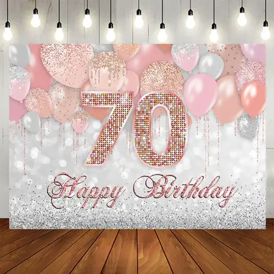Aperturee Glitter Pink Silver Balloon 70Th Birthday Backdrop