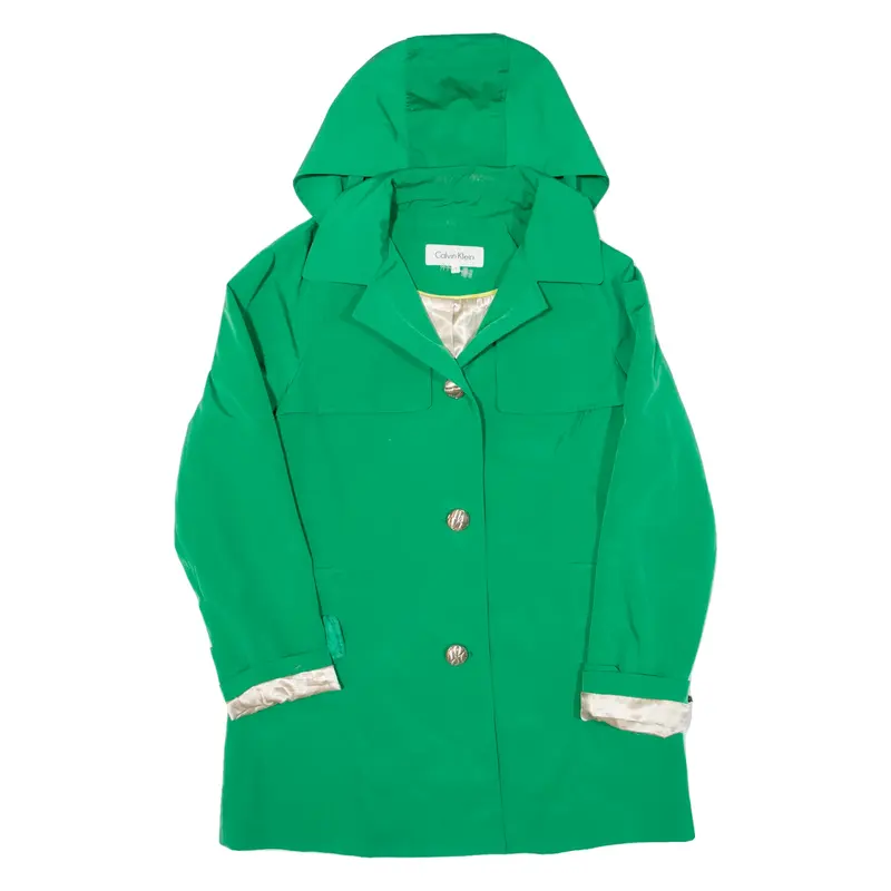 CALVIN KLEIN Womens Rain Coat Green Hooded S