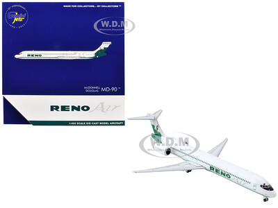 McDonnell Douglas MD-90 Commercial Aircraft Reno Air (N905RA) White with Green Tail 1/400 Diecast Model Airplane by Gemin...