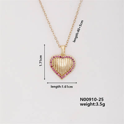 Vintage Heart-shaped Brass Micro Pave Old Rose Cubic Zirconia Pendant Necklaces