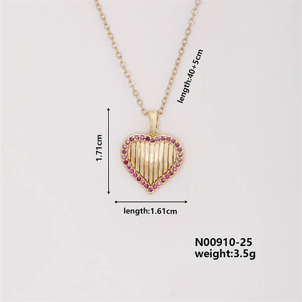 Vintage Heart-shaped Brass Micro Pave Old Rose Cubic Zirconia Pendant Necklaces