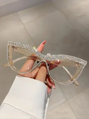 Women's Elegant Rhinestone Decor Cat Eye Frame Eyeglasses, Trendy Vintage Eyeglasses, Chic All-match Fashion Accessories for ...