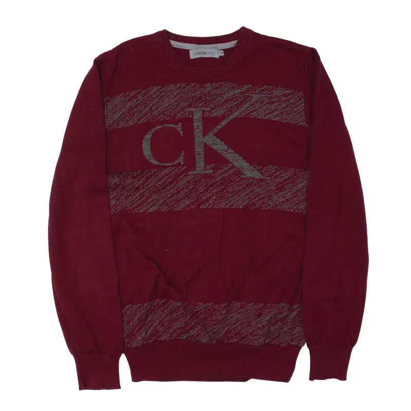 CALVIN KLEIN JEANS Patterned Jumper Maroon Tight Knit Mens M