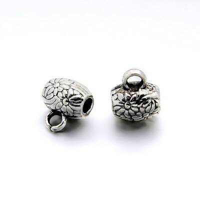 Tibetan Style Alloy Barrel Carved Flower Bail Beads Tube Bails