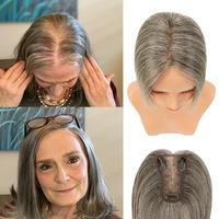 Vasilia Hair Toppers for Women 10inch Gray Hair Toppers for Women 100% Remy Human Hair Grey Hair Toppers for Women with Thinn...