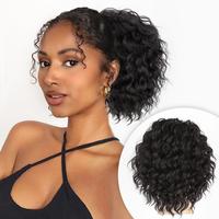 ALXNAN Ponytail Extension Short Wavy Curly Ponytails Black Brown Long Drawstring Ponytail for Black Women Synthetic Hairpiece...