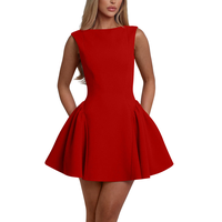 OYS Women's Summer Sleeveless Crew Neck Backless A-line Mini Party Prom Dress