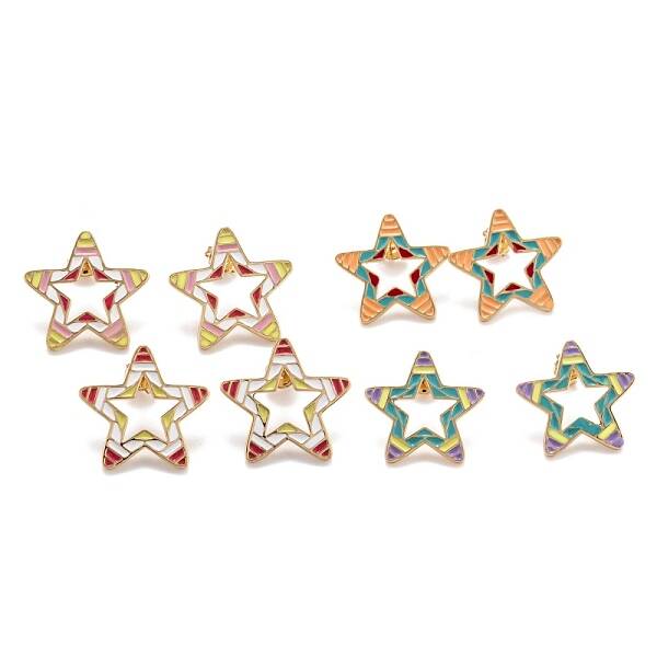 Brass Enamel Stud Earrings