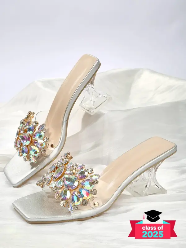 Women's Artificial Crystal Decor Comfy Sandals for Beach Holiday Vacation, Classy Rhinestone Sandals, Heels for Women, 2025 C...