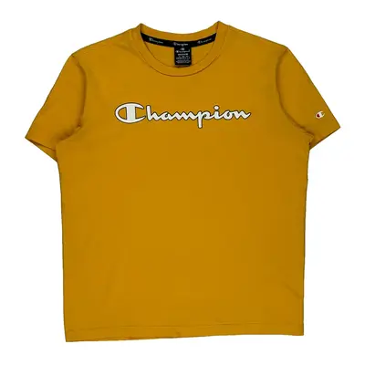 Champion Spellout T-Shirt - Medium Yellow Cotton | Size: medium