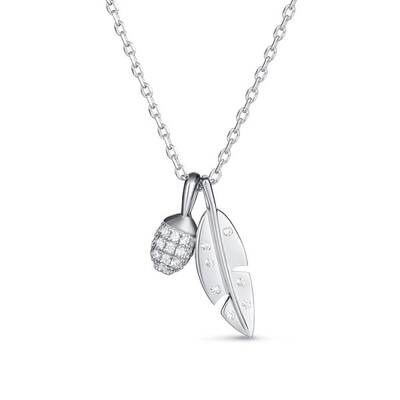 Leaf & Pinecone 925 Sterling Silver Cubic Zirconia Pendant Necklaces