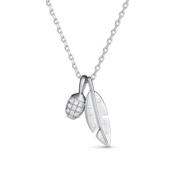 Leaf & Pinecone 925 Sterling Silver Cubic Zirconia Pendant Necklaces