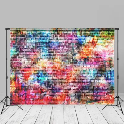 Multicolor Painting Brick Wall Photo Studio Backdrop - Aperturee