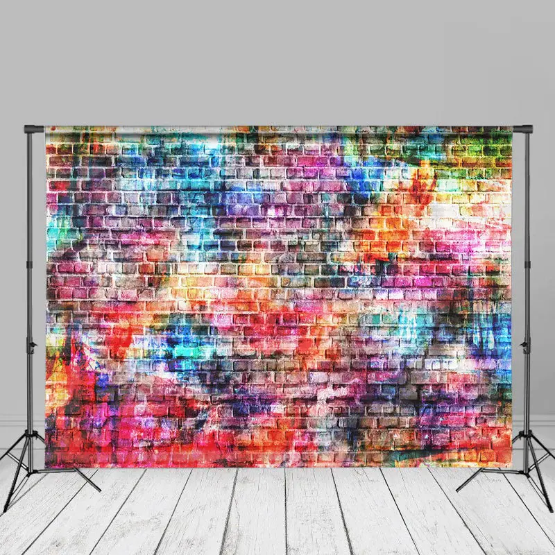 Multicolor Painting Brick Wall Photo Studio Backdrop - Aperturee