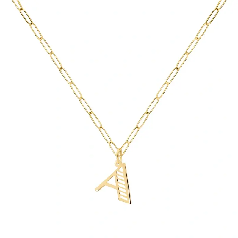 Gold Vermeil Personalized Initial Paper Clip Chain Necklace for Women