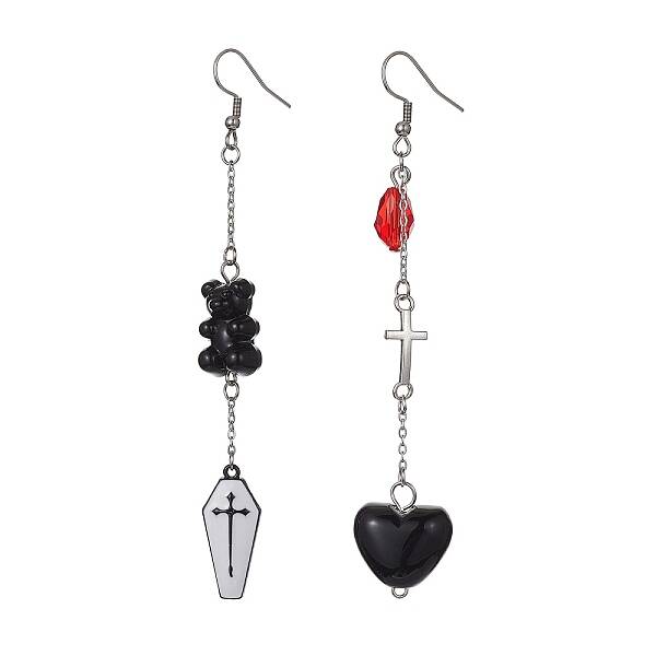 Acrylic Heart & Bear Asymmetrical Earrings